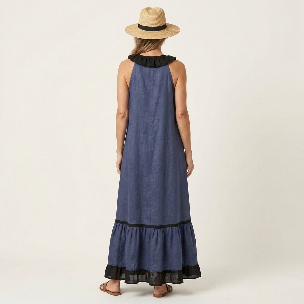 Carmella - Long Ruffle Contrast Dress