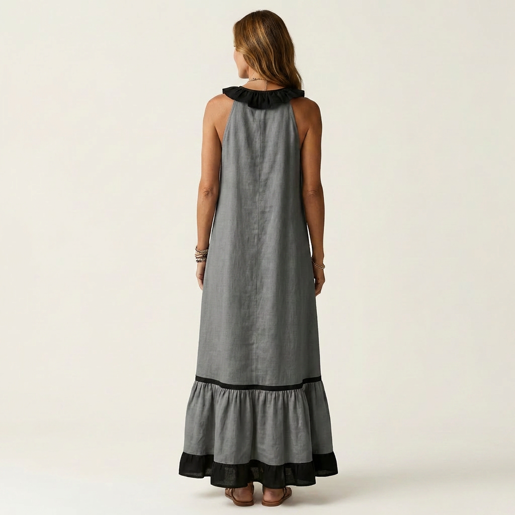 Carmella - Long Ruffle Contrast Dress