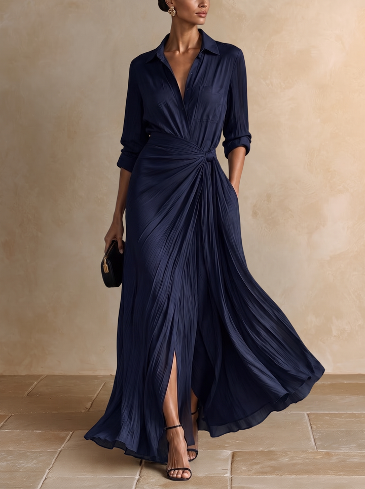 Vivienne - Navy Tie-Waist Maxi Dress