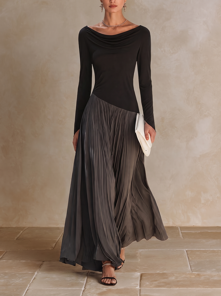 Linnea - Black and Grey Pleated Maxi Dress