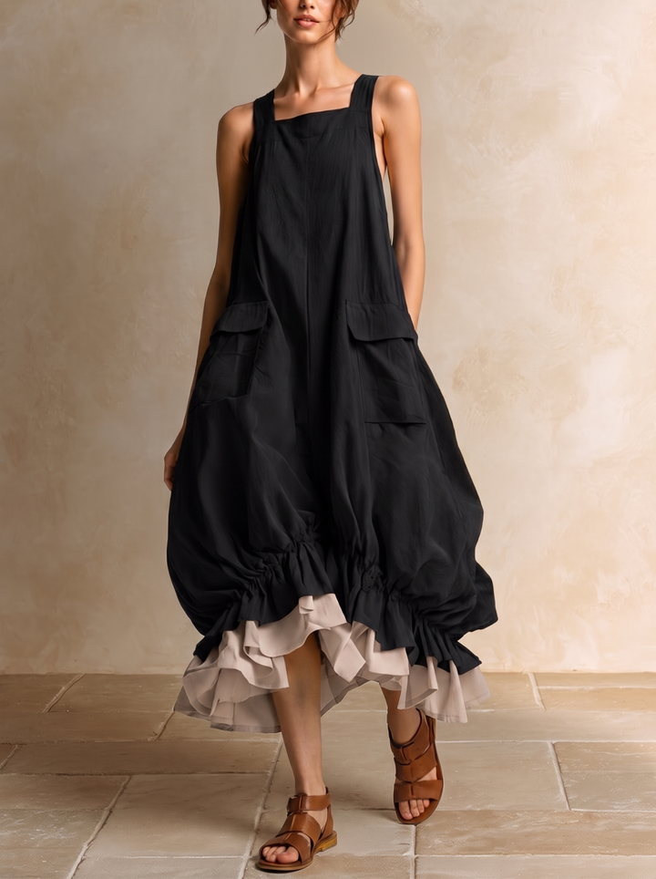 Aderyn - Sleeveless Pocket Tiered Midi Dress