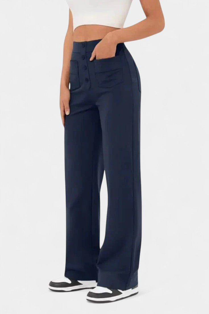 Halle - High-Waist Stretch Straight Pants