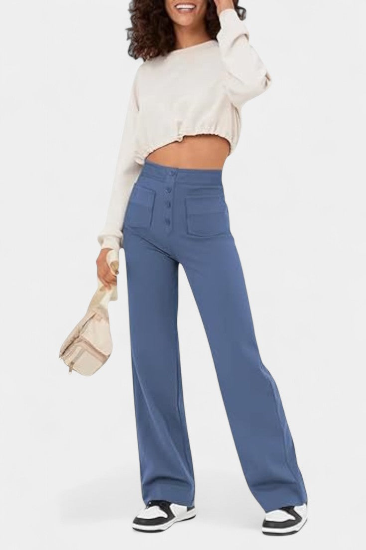 Halle - High-Waist Stretch Straight Pants