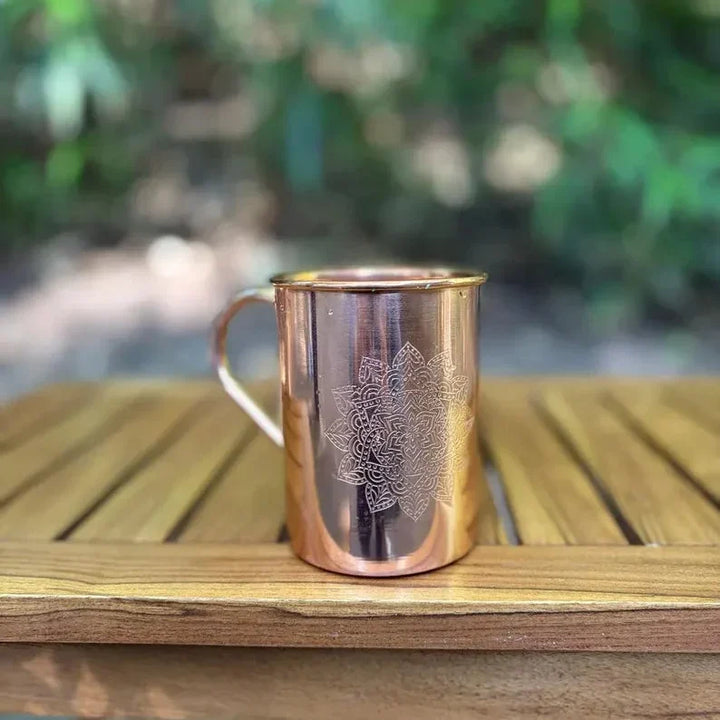 Engraved Mandala Copper Mug, 16 oz