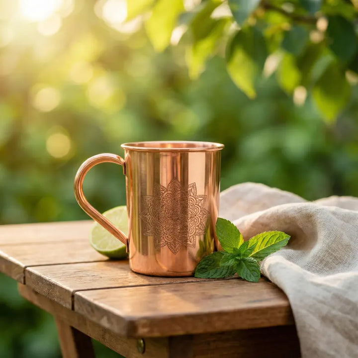 Engraved Mandala Copper Mug, 16 oz