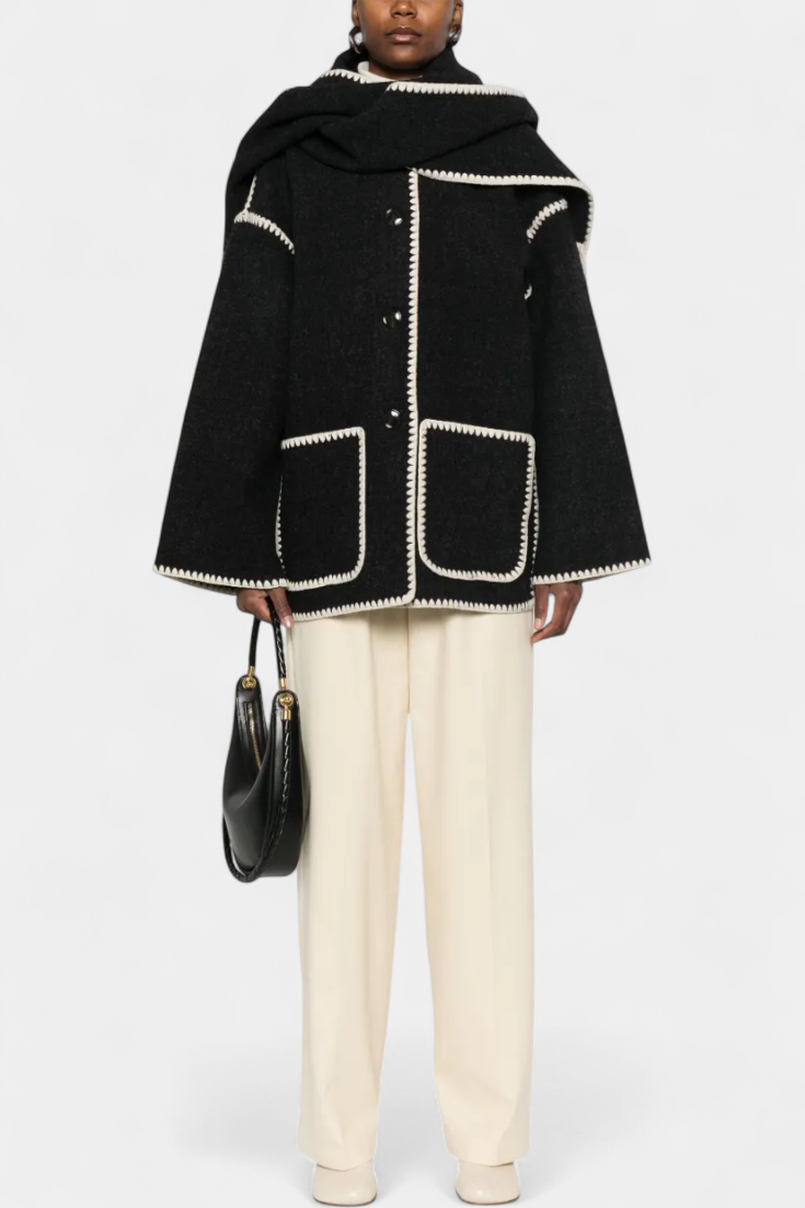 Penelope - Relaxed Jacket with Built-In Tassel Scarf