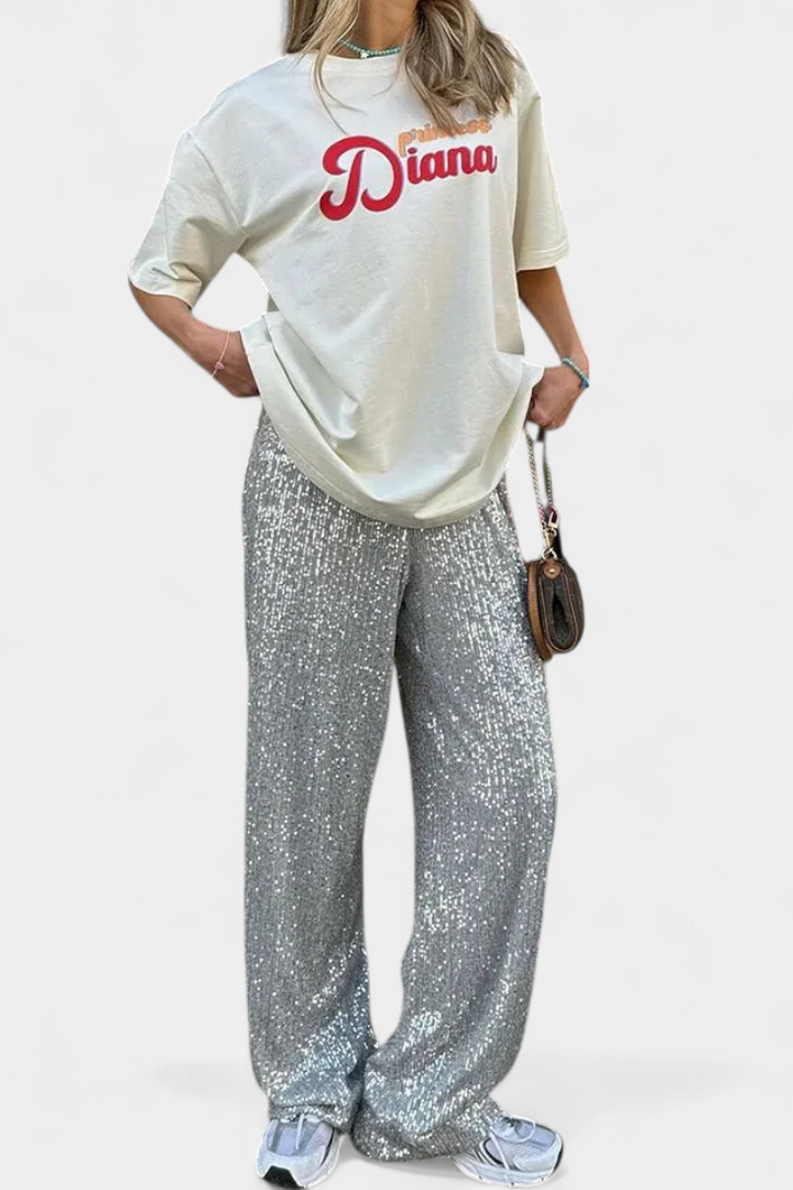 Elva - Sequin High-Waist Relaxed Pants