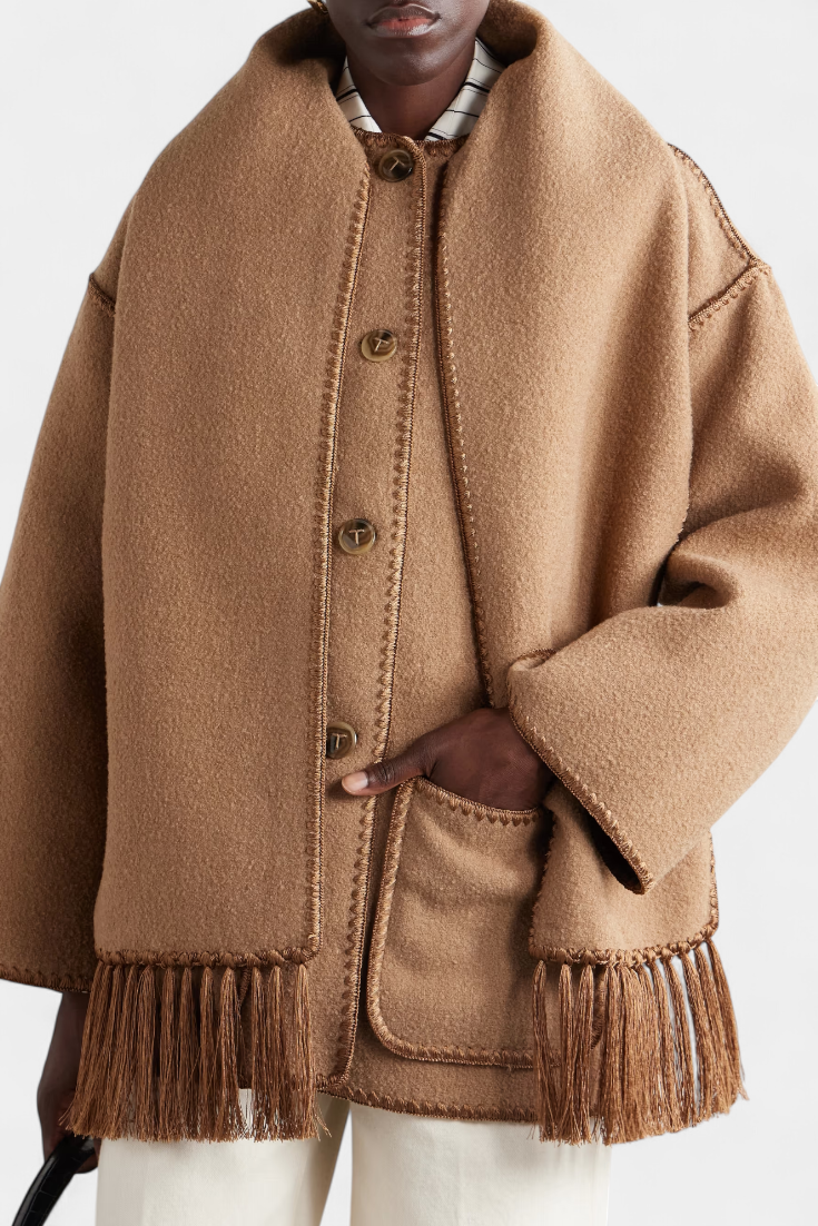 Penelope - Relaxed Jacket with Built-In Tassel Scarf