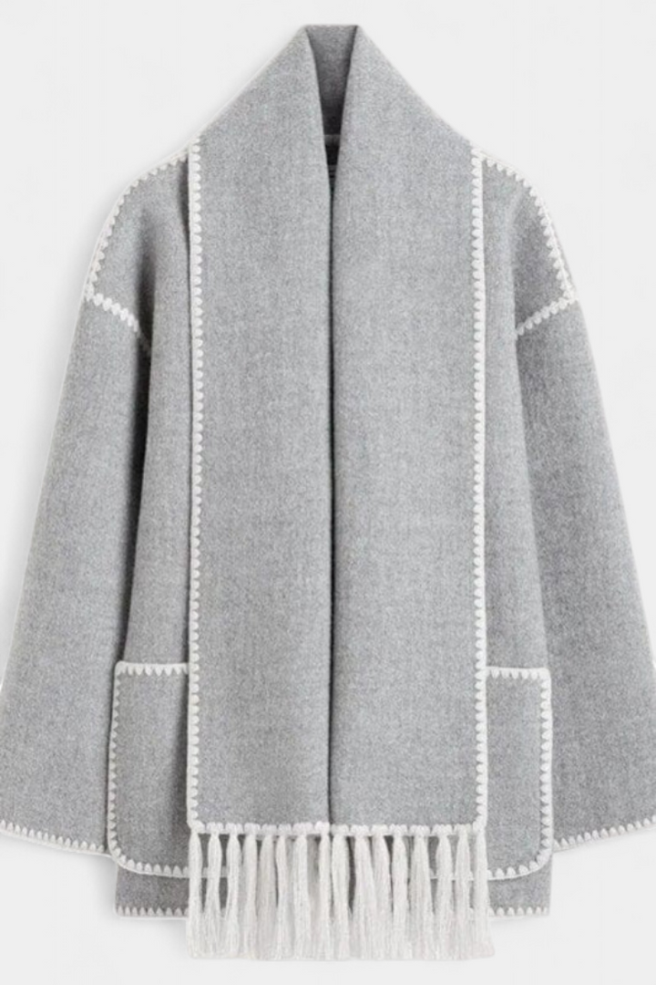 Penelope - Relaxed Jacket with Built-In Tassel Scarf