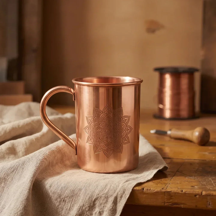 Engraved Mandala Copper Mug, 16 oz