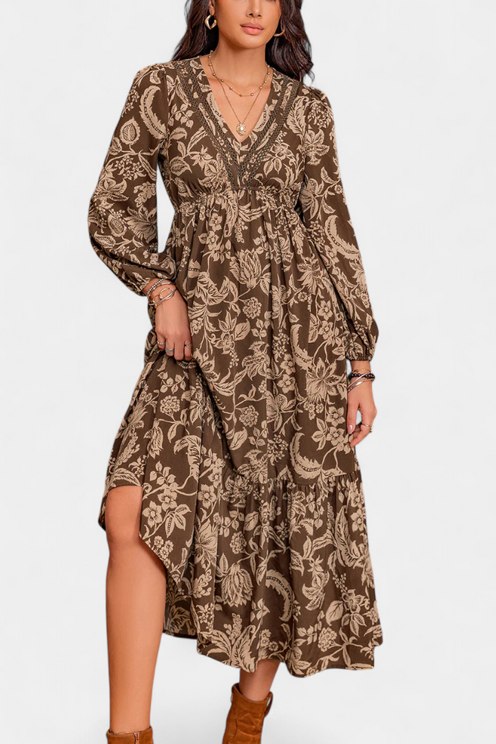 Maybelle - Bohemian Floral Maxi Dress with Puff Sleeves