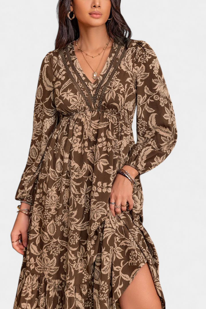 Maybelle - Bohemian Floral Maxi Dress with Puff Sleeves
