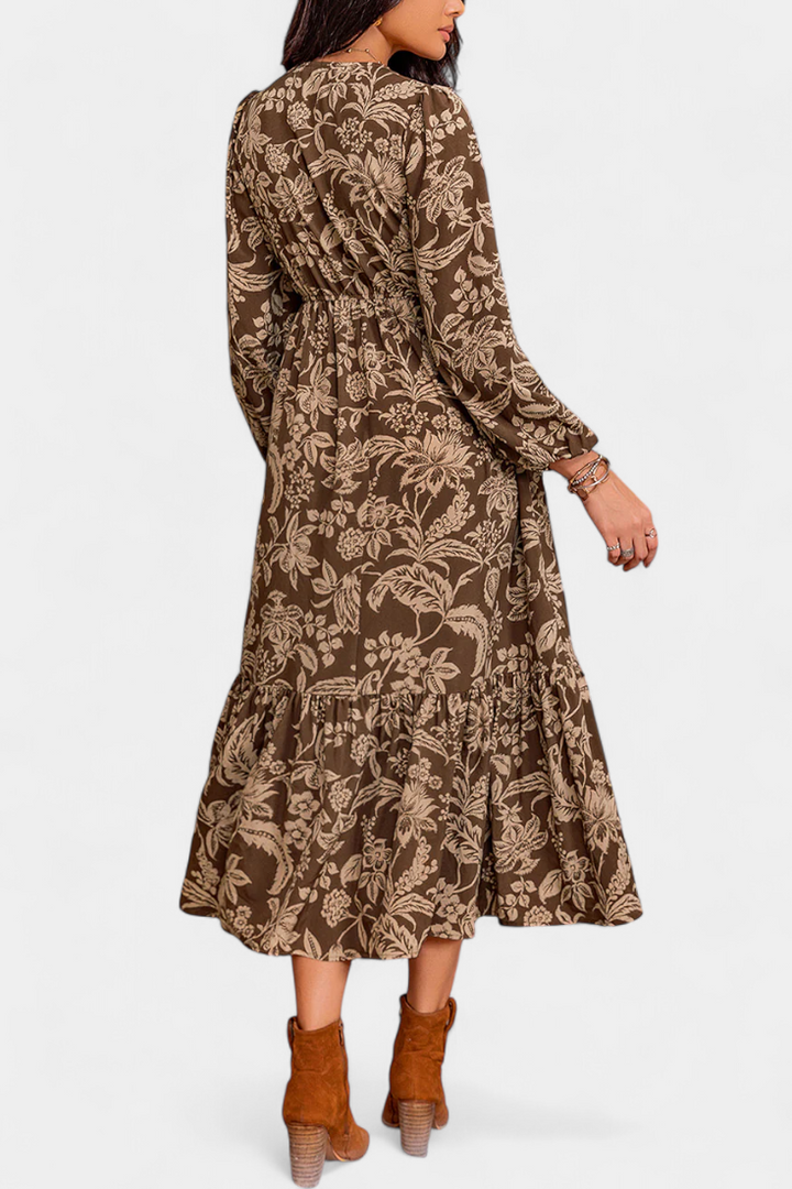 Maybelle - Bohemian Floral Maxi Dress with Puff Sleeves