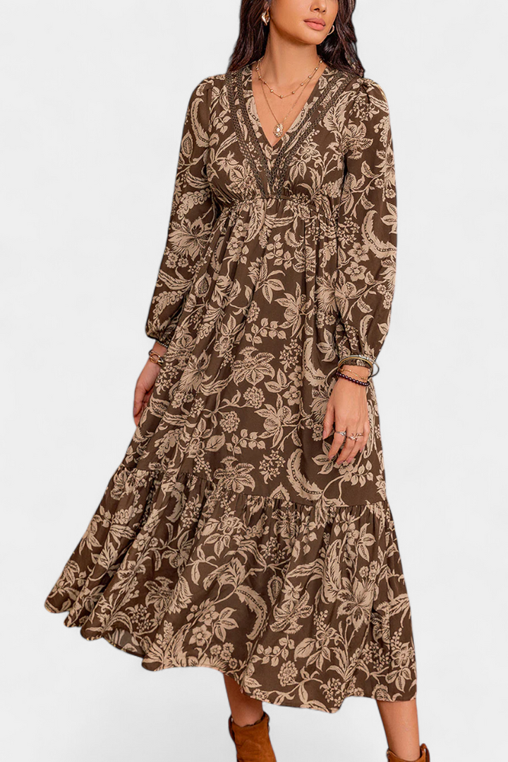 Maybelle - Bohemian Floral Maxi Dress with Puff Sleeves