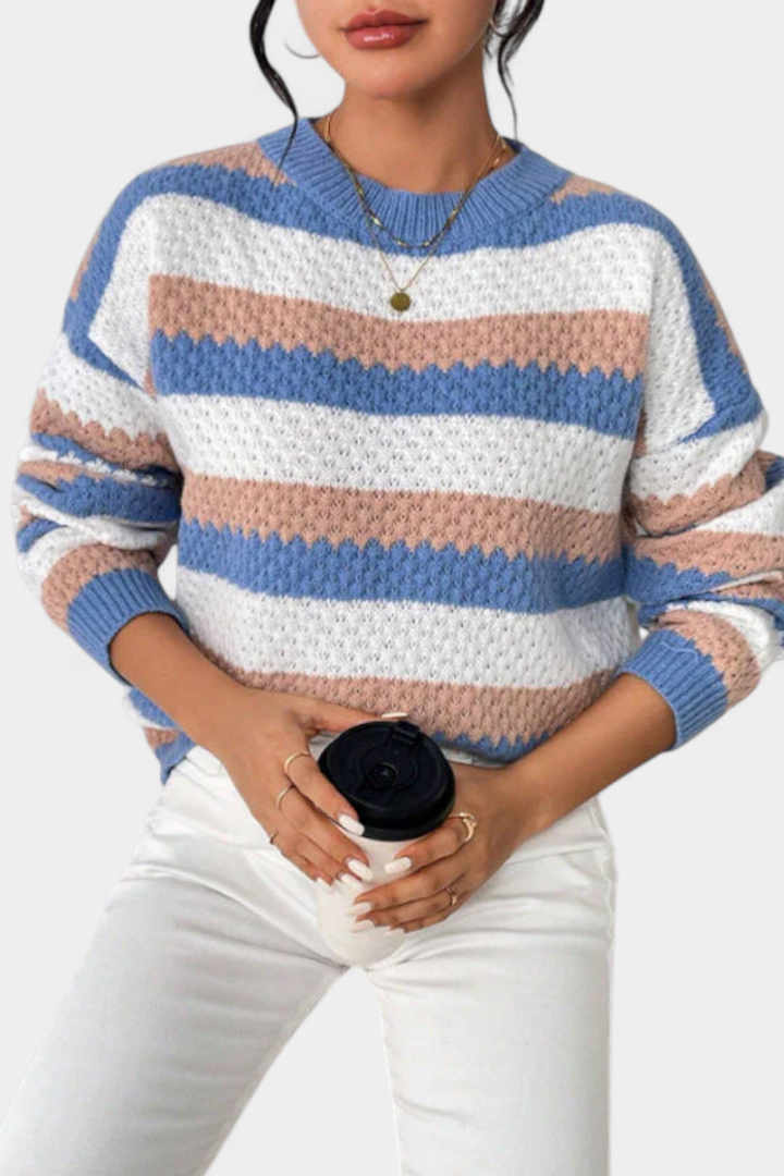 Clementina - Blue Striped Oversized Crew Neck Sweater