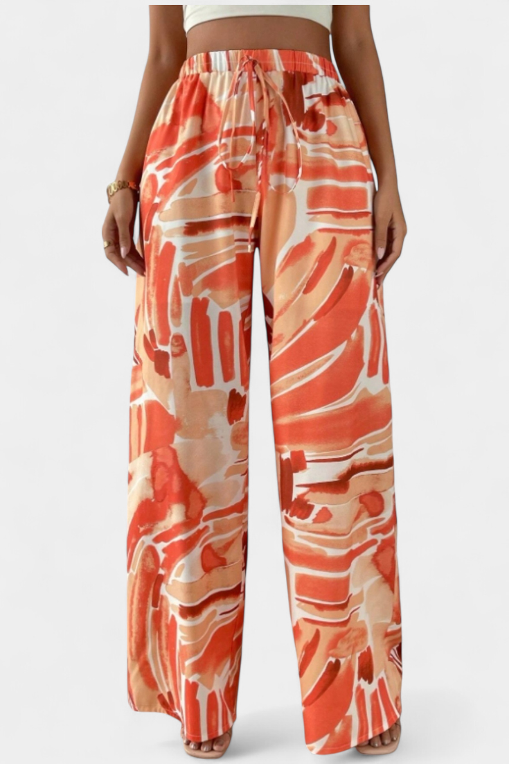 Saffron - Abstract Print Wide-Leg Pants