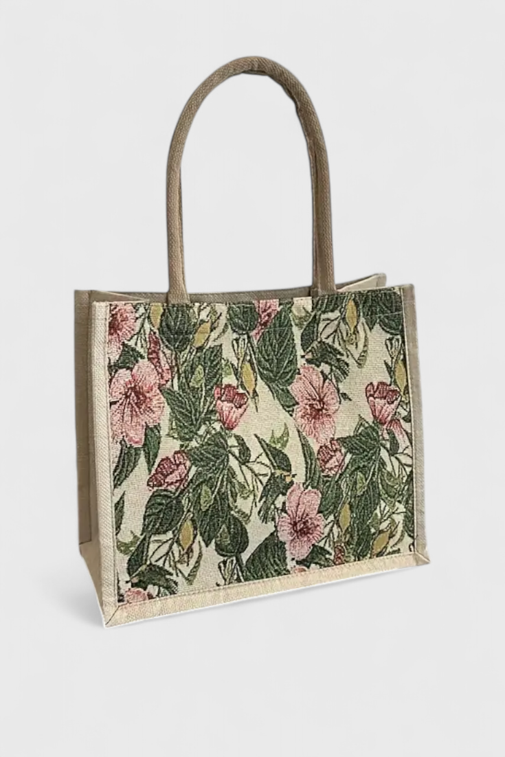 Eulalia - Floral Burlap Tote Bag