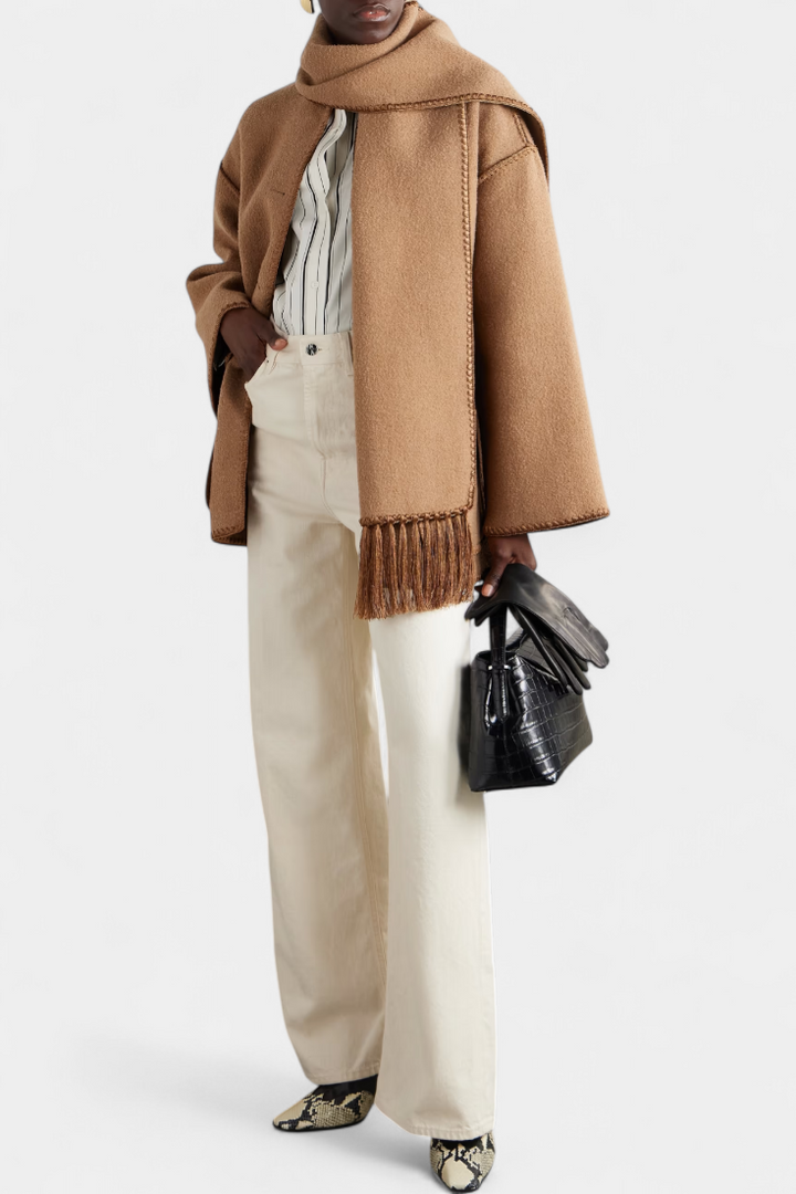 Penelope - Relaxed Jacket with Built-In Tassel Scarf