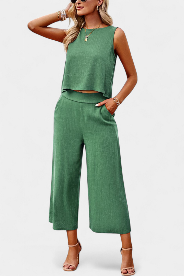 Imelda - Bohemian Linen-Cotton Top and Shorts Matching Set