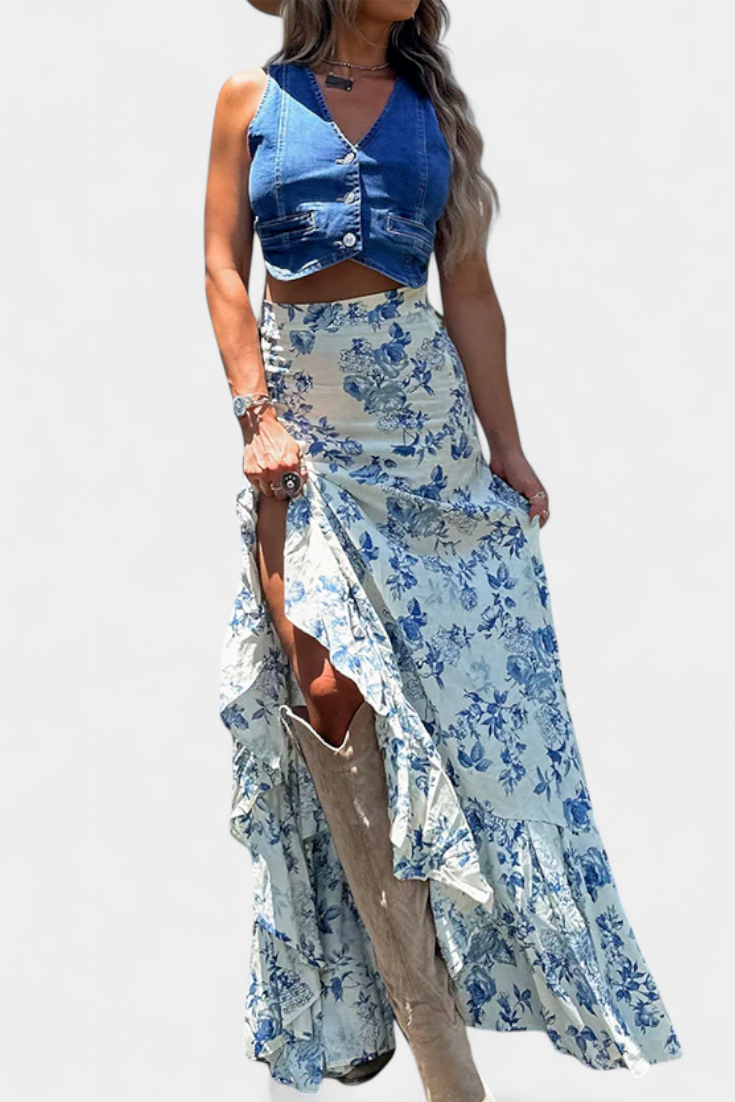 Theresa - Floral Ruffle Maxi Skirt