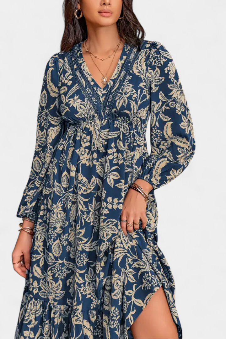 Maybelle - Bohemian Floral Maxi Dress with Puff Sleeves