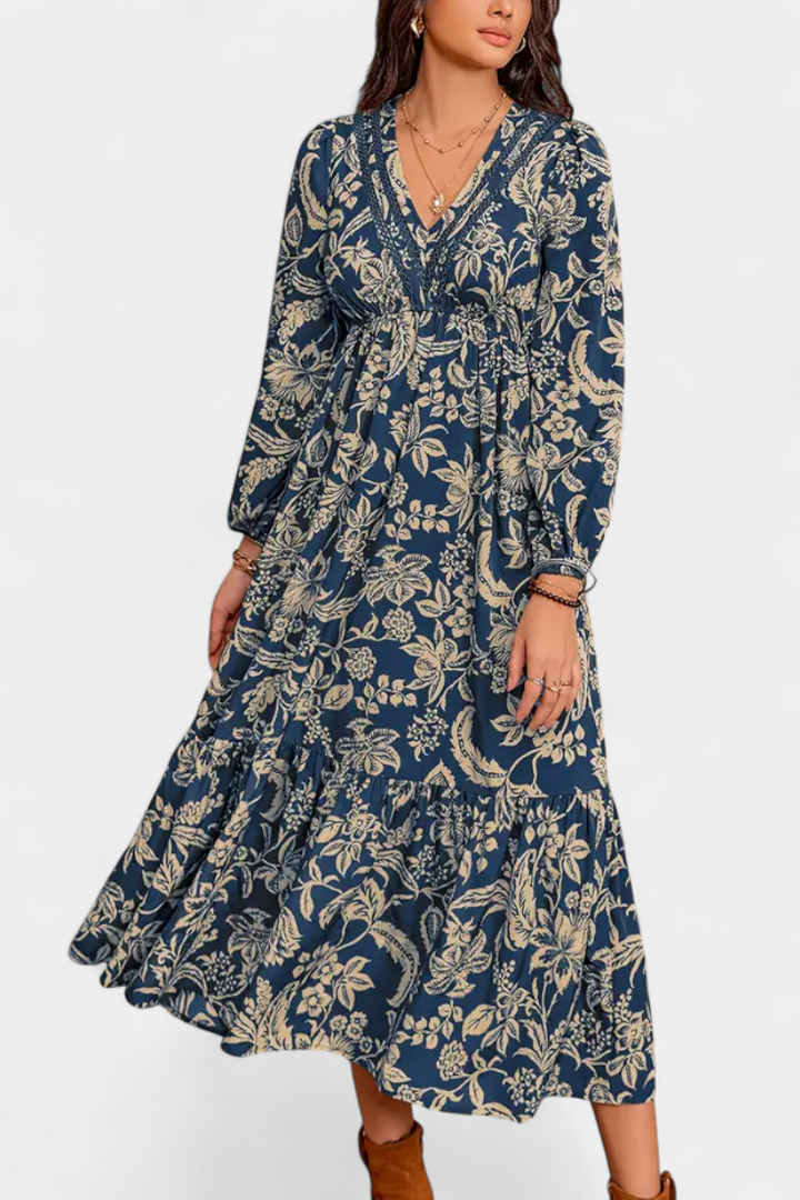 Maybelle - Bohemian Floral Maxi Dress with Puff Sleeves