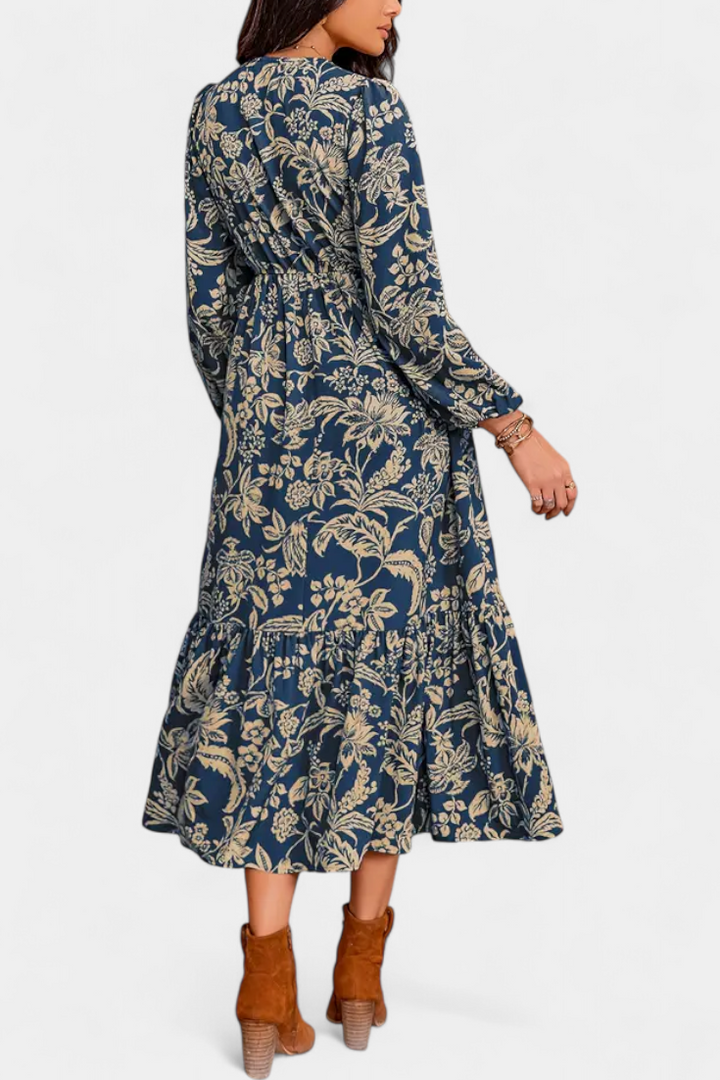 Maybelle - Bohemian Floral Maxi Dress with Puff Sleeves