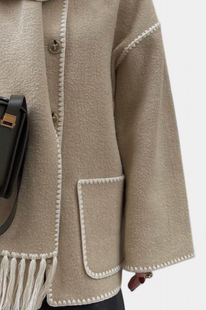 Penelope - Relaxed Jacket with Built-In Tassel Scarf