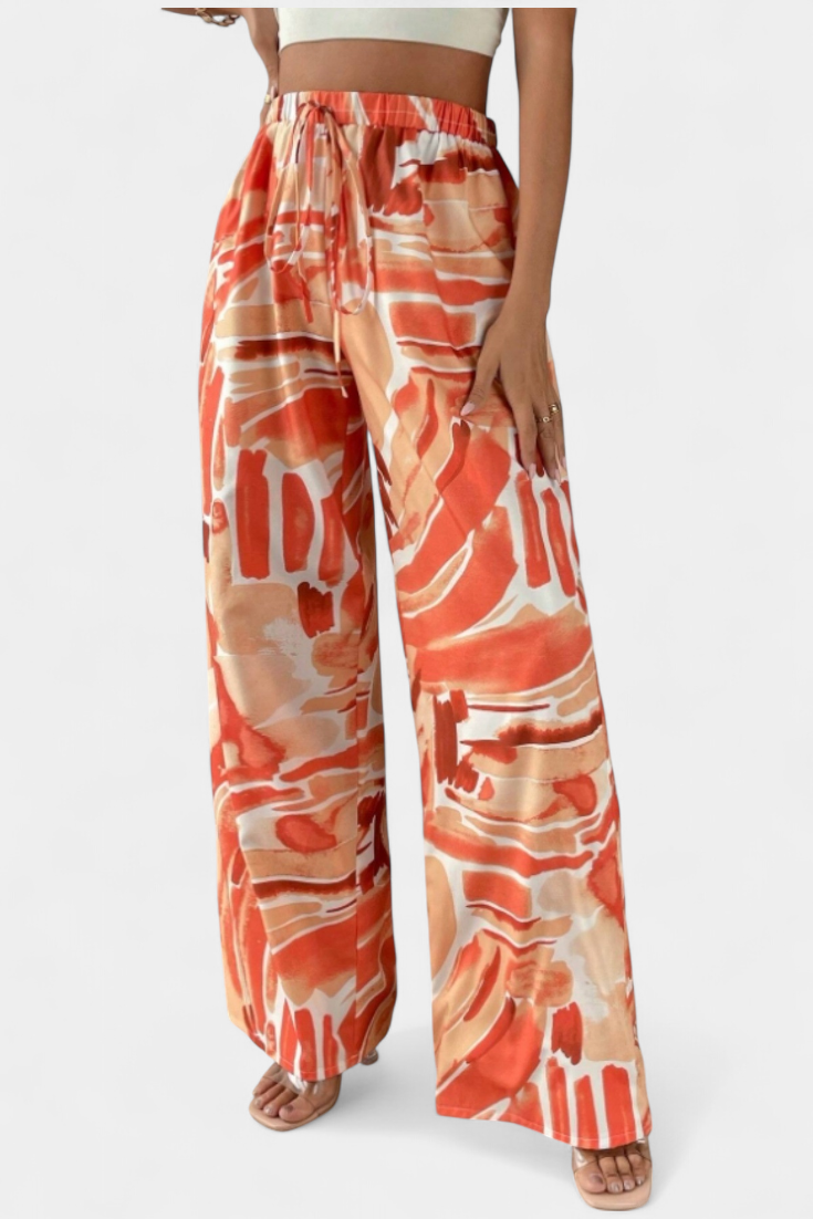 Saffron - Abstract Print Wide-Leg Pants