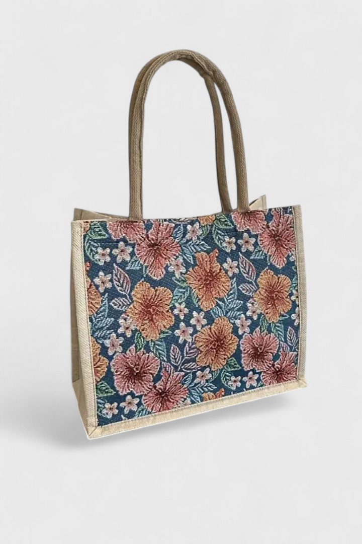Columbine - Floral Linen Tote Bag