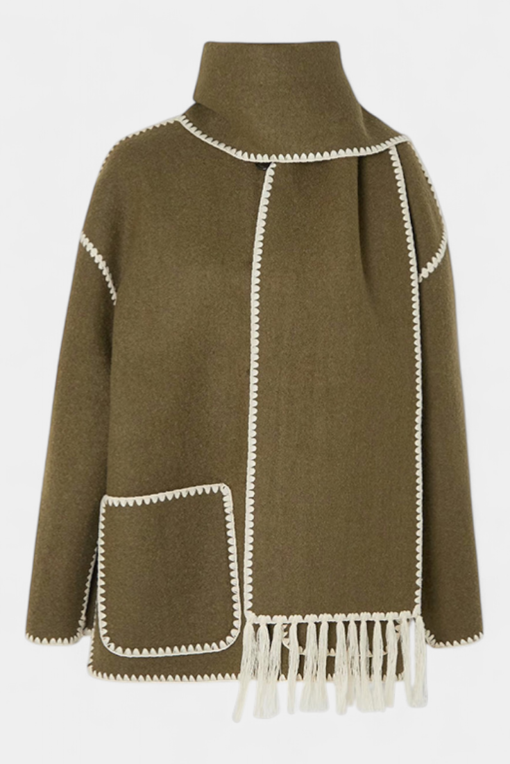 Penelope - Relaxed Jacket with Built-In Tassel Scarf