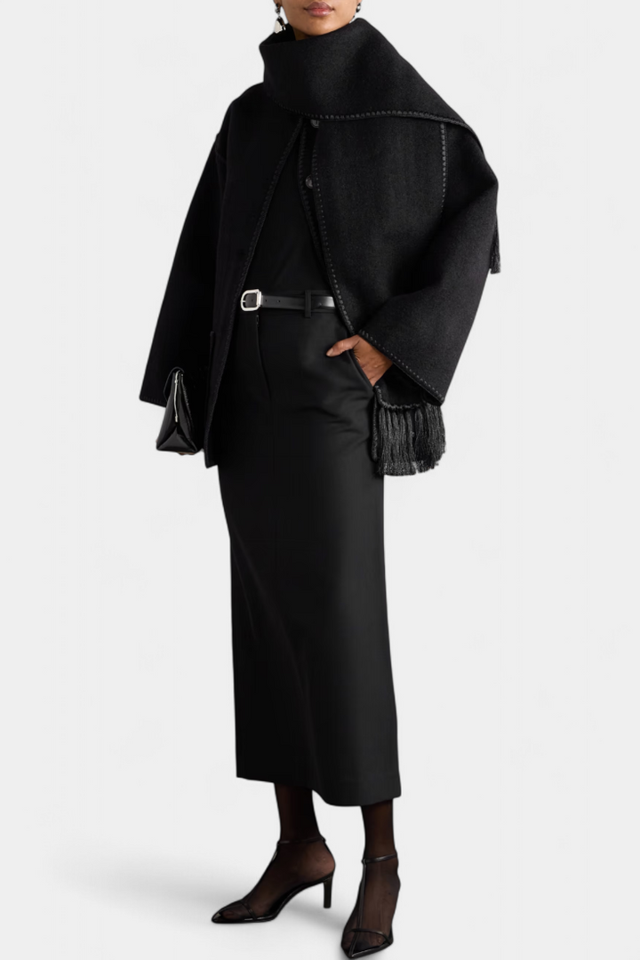 Penelope - Relaxed Jacket with Built-In Tassel Scarf