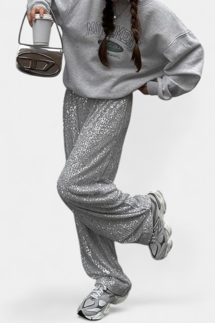 Elva - Sequin High-Waist Relaxed Pants