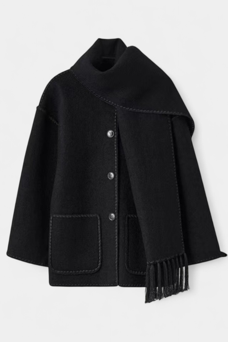 Penelope - Relaxed Jacket with Built-In Tassel Scarf
