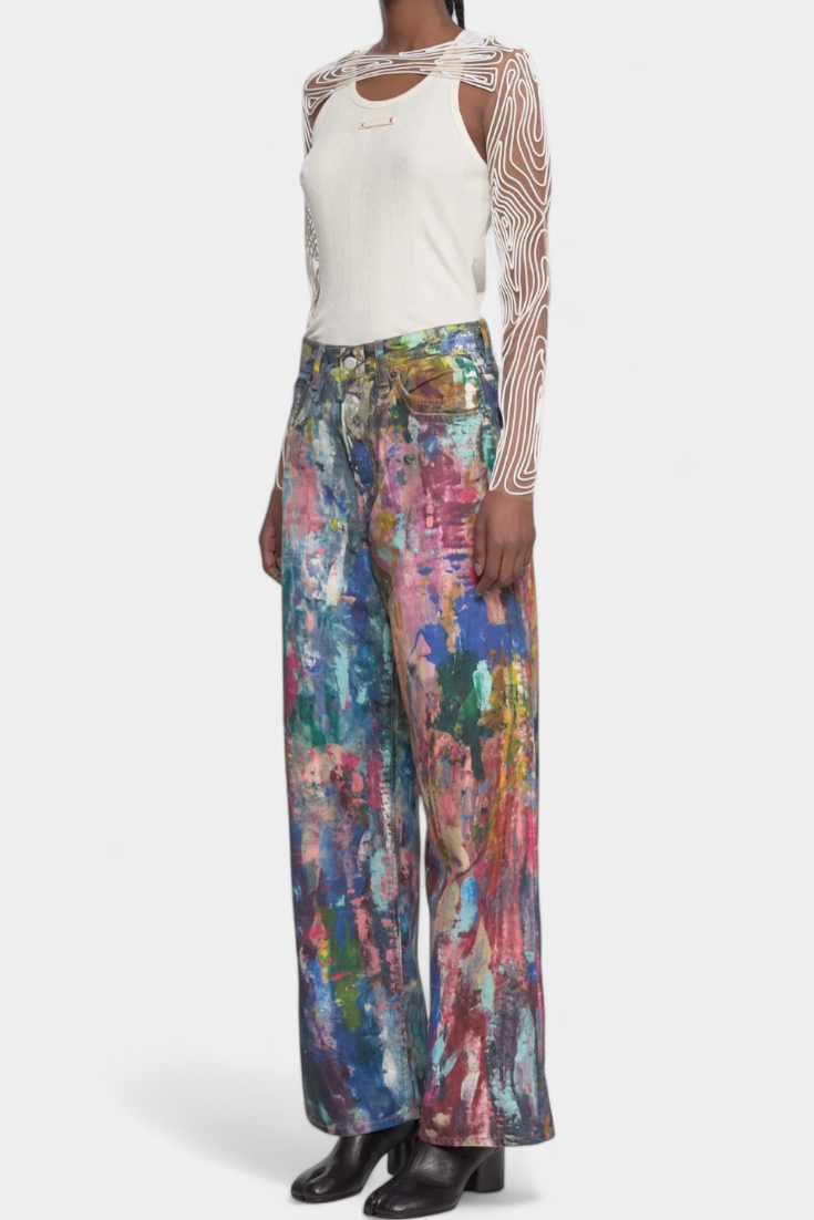 Kasey - Artistic Print Wide-Leg Jeans
