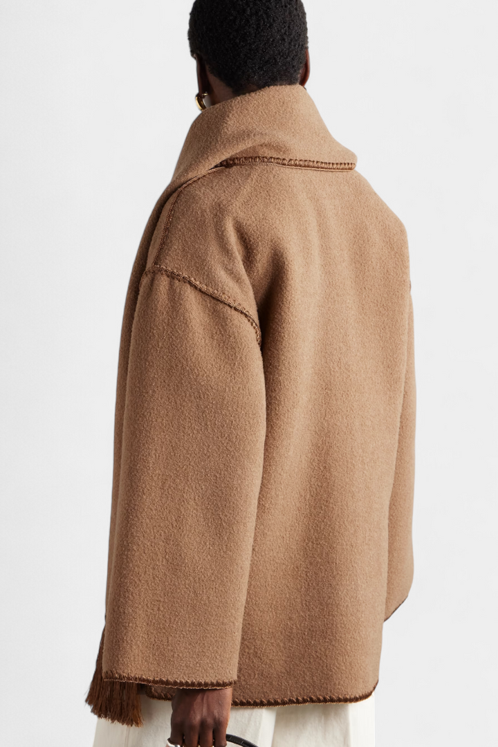 Penelope - Relaxed Jacket with Built-In Tassel Scarf