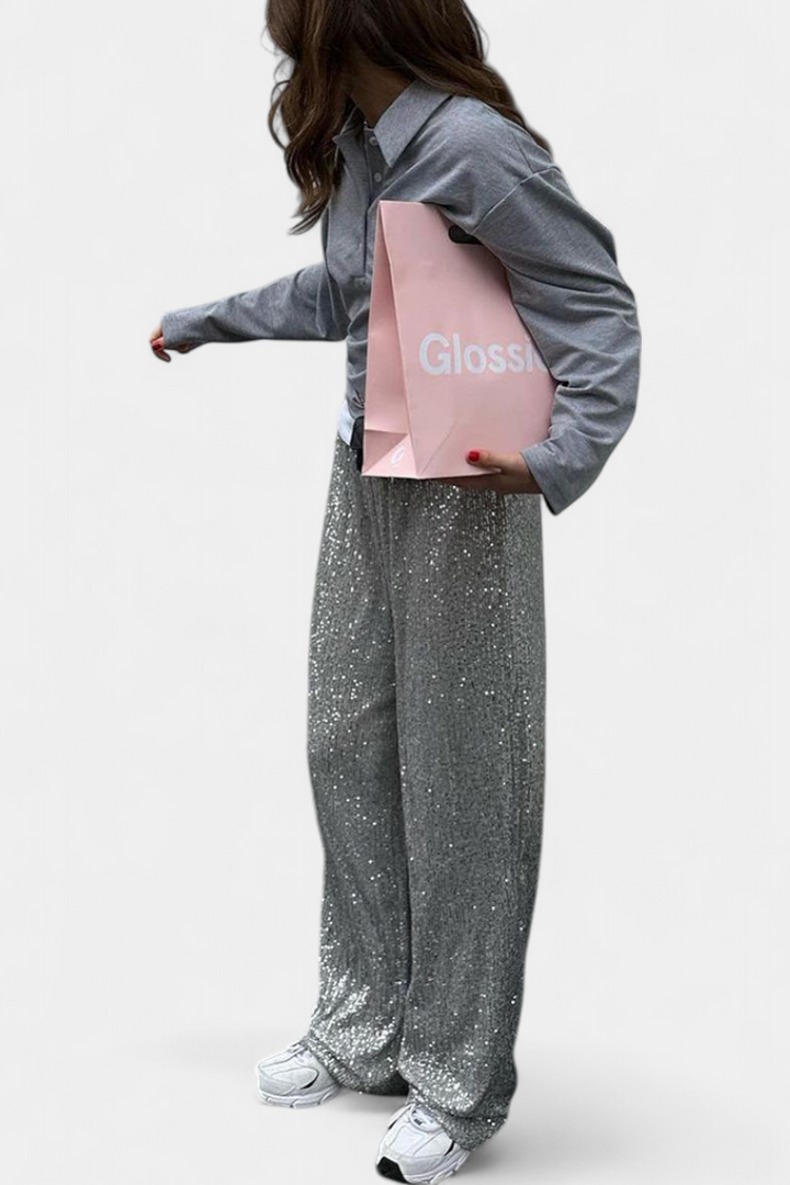Elva - Sequin High-Waist Relaxed Pants