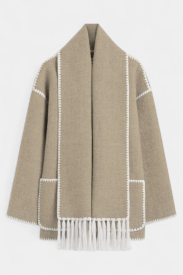 Penelope - Relaxed Jacket with Built-In Tassel Scarf