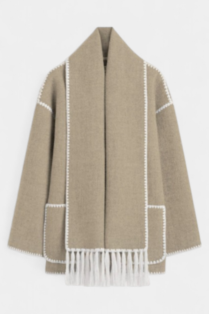Penelope - Relaxed Jacket with Built-In Tassel Scarf