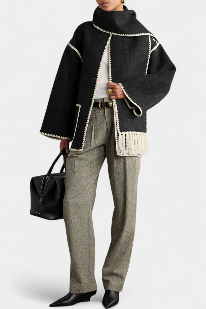 Penelope - Relaxed Jacket with Built-In Tassel Scarf