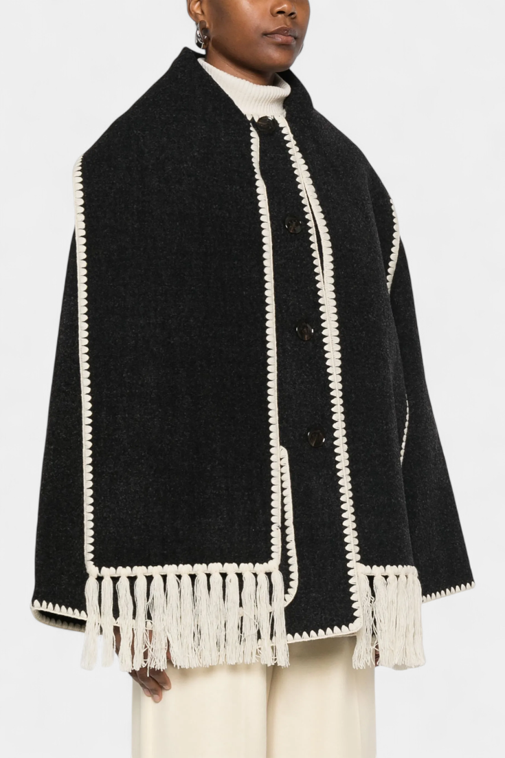 Penelope - Relaxed Jacket with Built-In Tassel Scarf