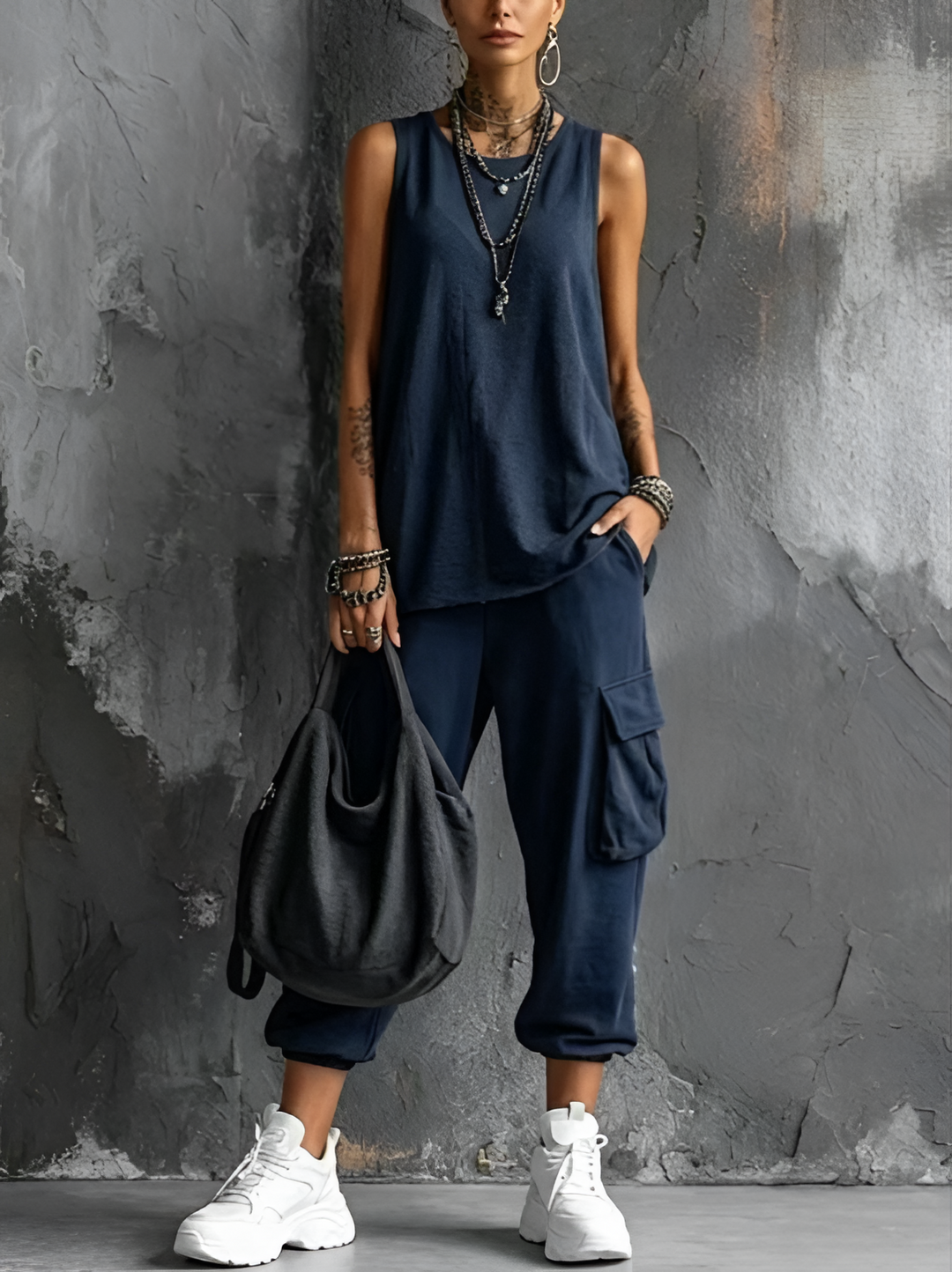 Evaline - Sleeveless Top and Utility Pocket Pants Set