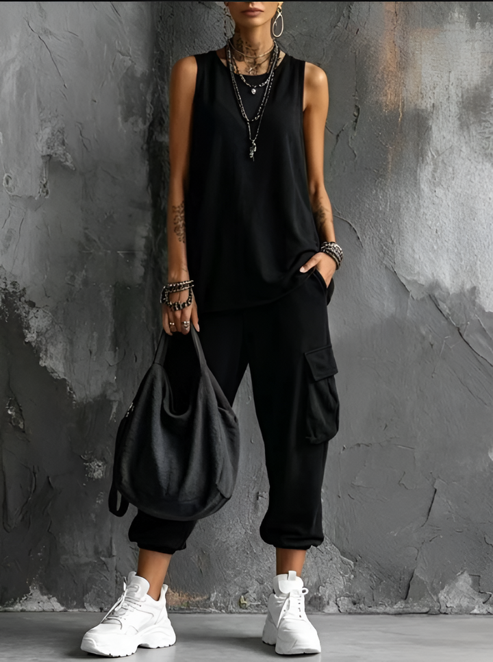 Evaline - Sleeveless Top and Utility Pocket Pants Set