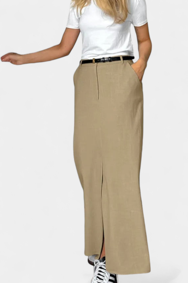 Germaine - High Waist Front Slit Maxi Skirt