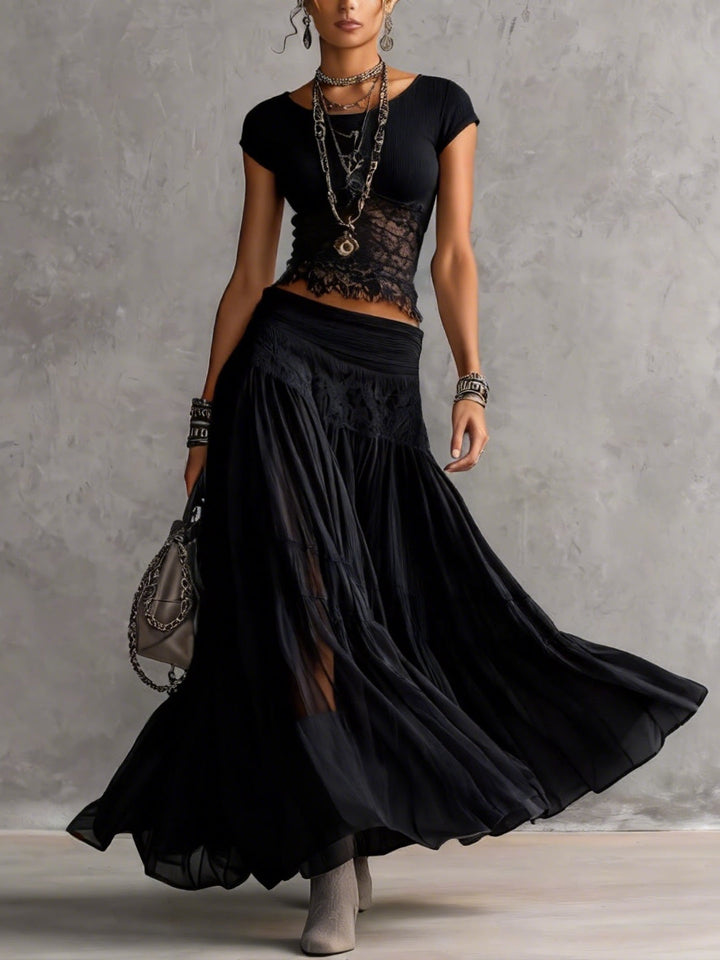 Deborah - Lace Top and Pleated Maxi Skirt Set