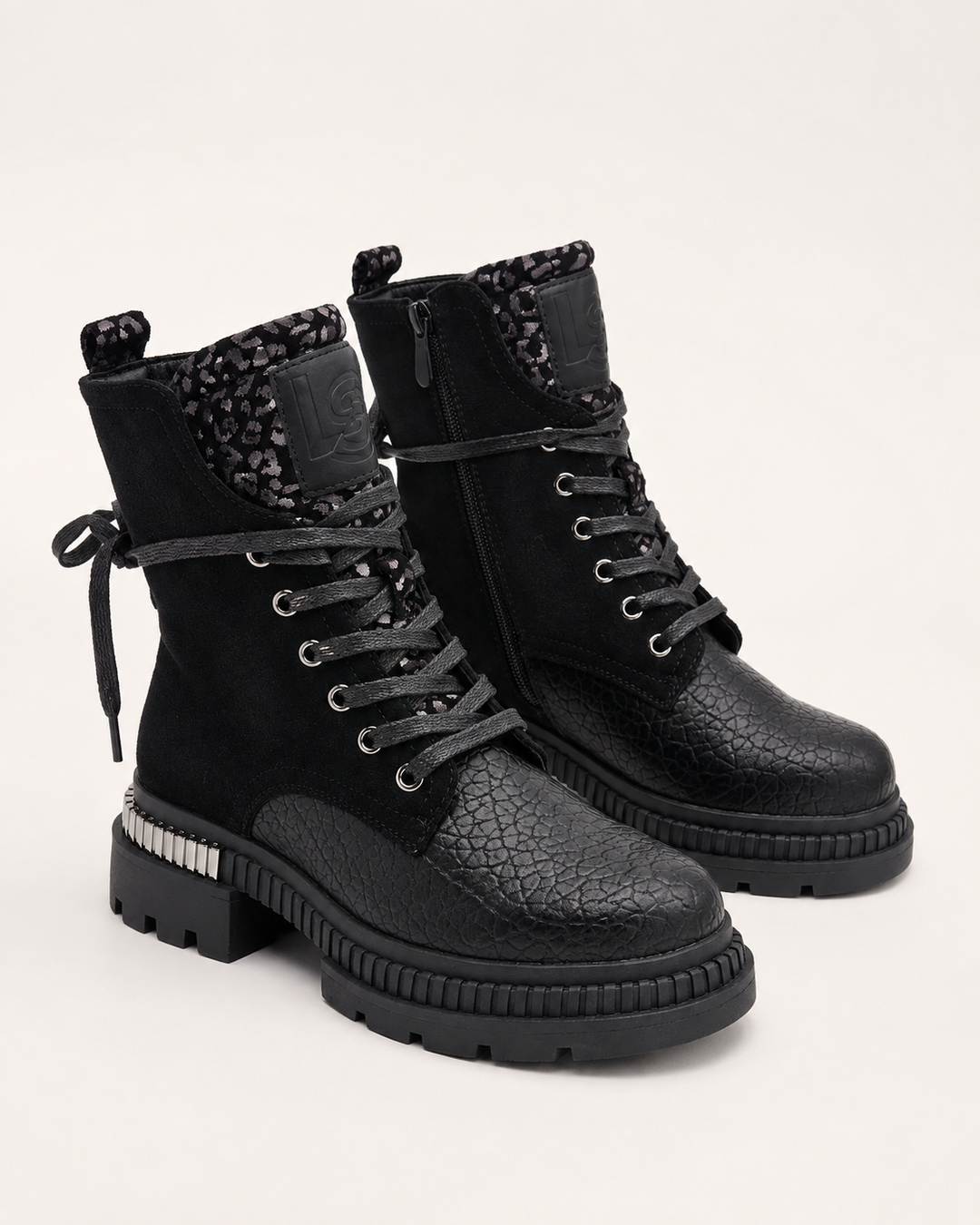 Estelle - Leather Leopard Detail Ankle Boots