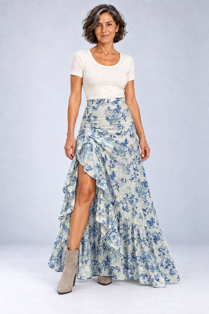 Theresa - Floral Ruffle Maxi Skirt