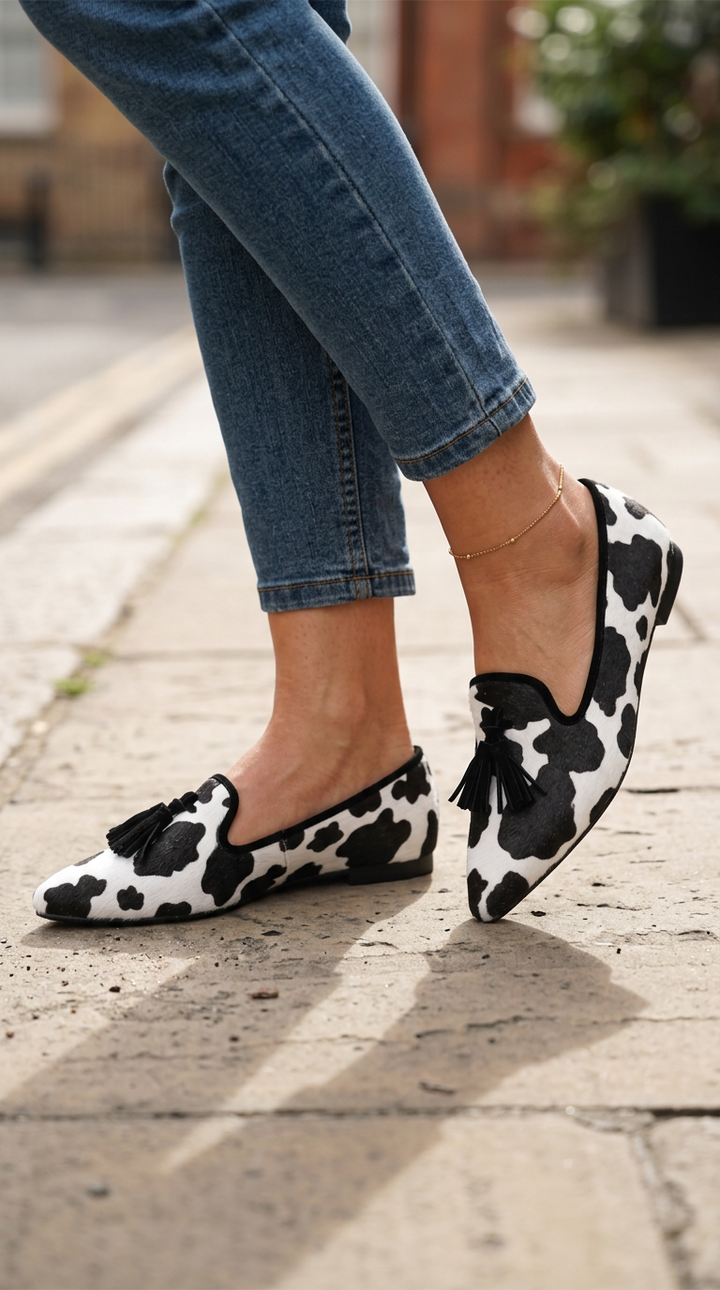 Aspen - Black and White Print Tassel Loafers