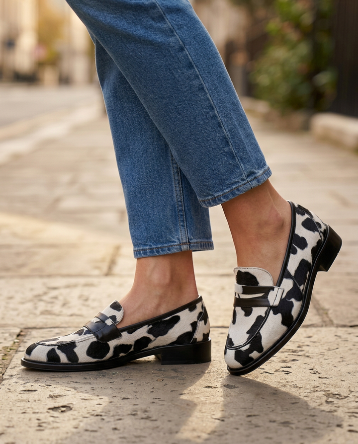 Joy - Cow Print Penny Loafers
