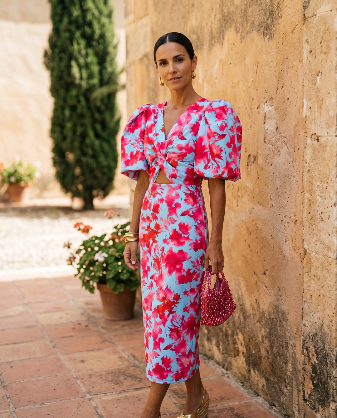 Jane - Floral Puff Sleeve Midi Dress